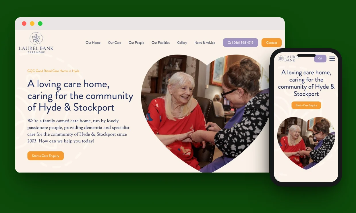 The Laurel Bank website, designed by our team, on a computer and a phone